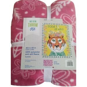 No Sew Throw Kit Born To Be Wild Tiger Anti-Pill Fleece 48x60" NEW